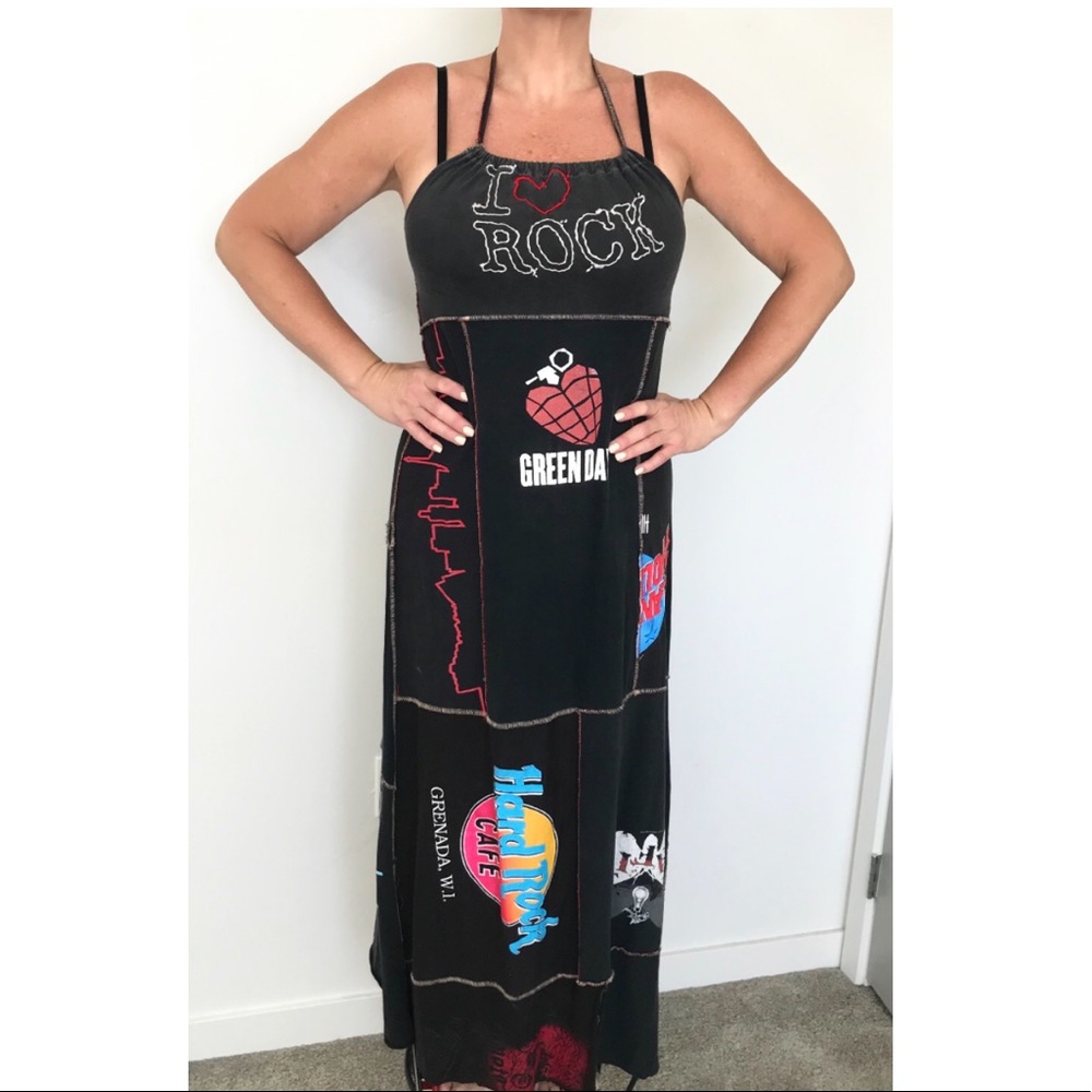 Vintage Rock T-shirt Halter Maxi Dress